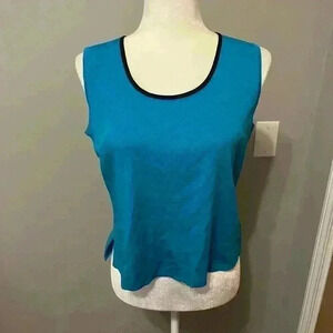 Ming Wang Blue Tank w/Black Neckline Top Size Small